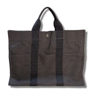 Hermès Herline MM Gray Canvas Tote Double Zip Vintage 1998 France